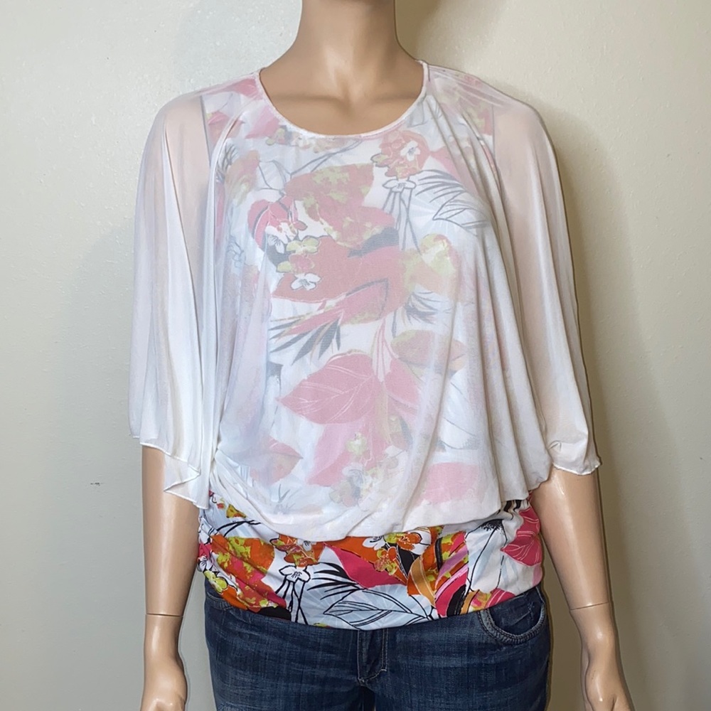 Ashley Steward 18/20 Floral Tropical Top White - Picture 1 of 7